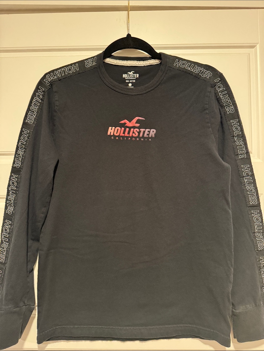Hollister Charcoal Long Sleeve Tee with Pink Logo